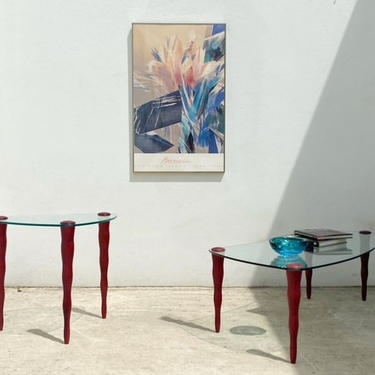 Glass Post Modern Wavy Leg Coffee or Side Table