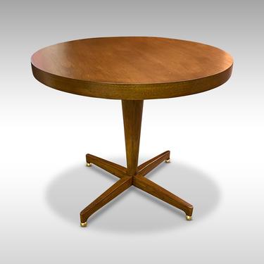 Round Modern Walnut Pedestal Table with Ball Feet, Circa 1960s - Please ask for a shipping quote before you buy. 