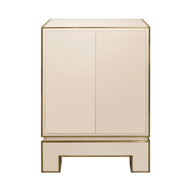 Jansen 2 Door Cabinet in Ivory Lacquer with Brass Trim 1975 (Signed)