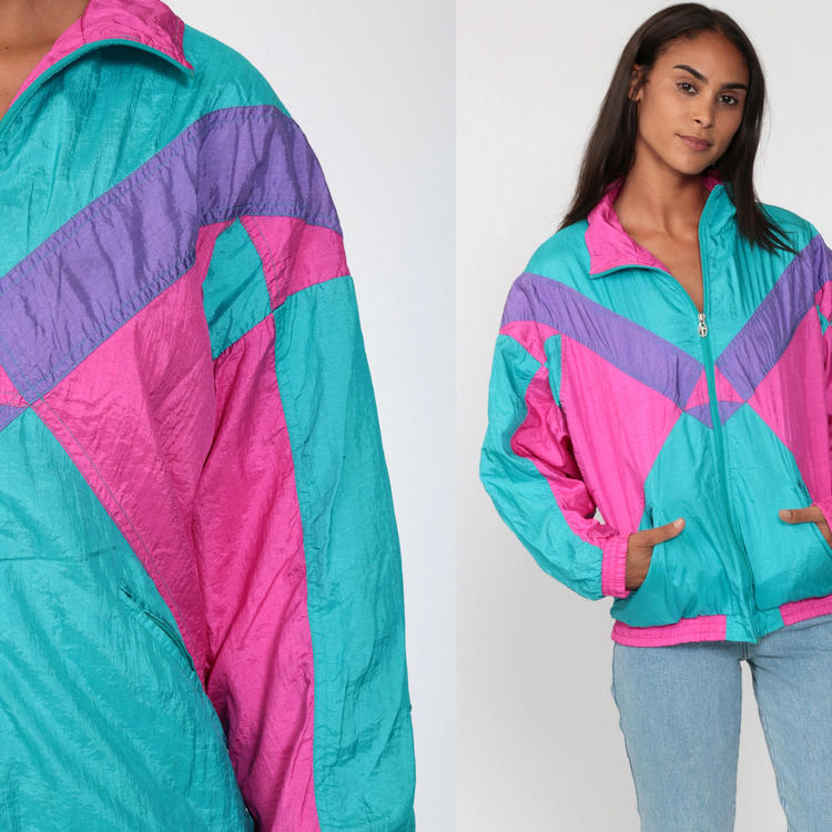 90s COLOR BLOCK Windbreaker Jacket 80s Pink Turquoise | Shop Exile