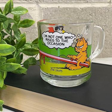 Vintage Garfield Mug Retro 1980s McDonalds + Clear Glass + Vinyl Image + Garfield and Friends + Coffee or Tea + Collectable + Kitchen Decor 