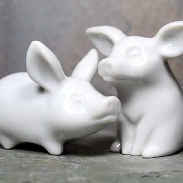 Set of 2 Porcelain Piggies - Vintage Ceramic Pigs - Made in Japan - Blanc de Chine | FREE SHIPPING 