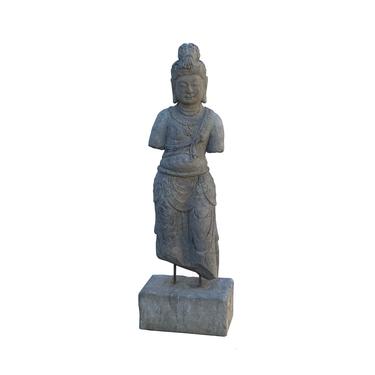 Chinese Stone Standing On Base Kwan Yin Tara Bodhisattva Statue cs7222E 