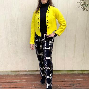 Vintage 90s Armani Wool Leather Cropped Yellow Neon Bolero Jacket. XS S 