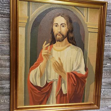 Vintage Jesus Paint Numbers, Vintage Jesus Christ Painting, Retro 1960s Religious Wall Decor, Framed Christian Art, Kitsch Vintage Art 