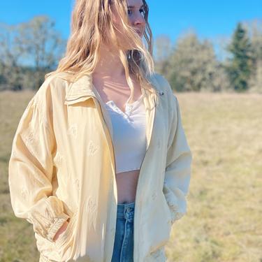 Vintage Pastel Yellow Zip-Up Butterfly Blouse 