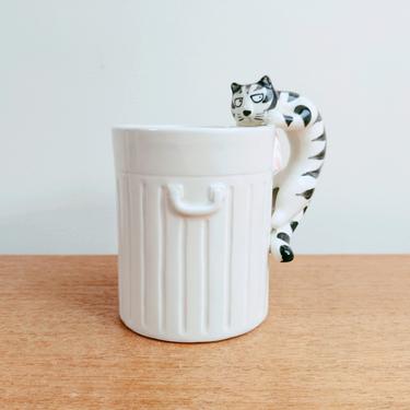 Vintage Takahashi Tom Cat Mug | Kliban Style | Cat with Tie on Trash Can Garbage Can | San Francisco | 1970s 