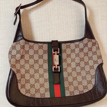 Vintage Gucci Brown Suede Clutch Purse With Red and Green 