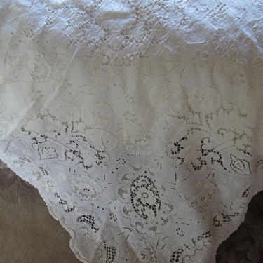 Pale Yellow French Lace Bedspread Boho Crochet Coverlet Country