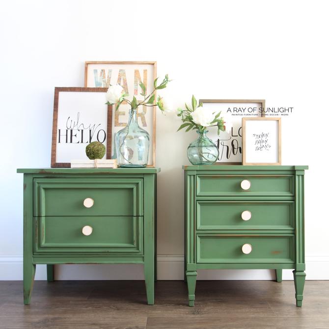 Emerald Green Pair of Nightstands - Mismatched Nightstands - Farmhouse ...