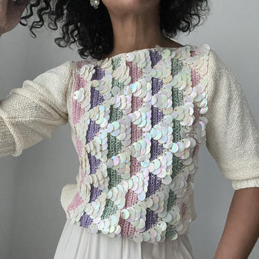 vintage paillete pastel knit sweater 