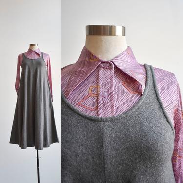 Vintage 1970s Gray Wool Jumper Dress 