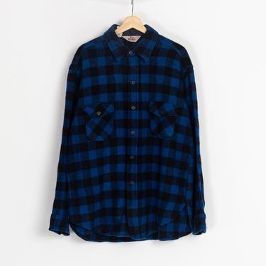 70s 80s Blue Buffalo Plaid Woolrich Shirt - Men's XL | Vintage Utility Overshirt Lumberjack Jacket 