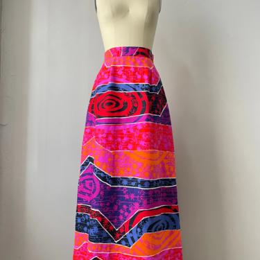 1960s Maxi Skirt Cotton Printed S 