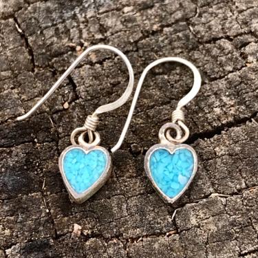 Vintage Sterling Turquoise Chip Earrings Heart Southwest 925 Silver Jewelry 