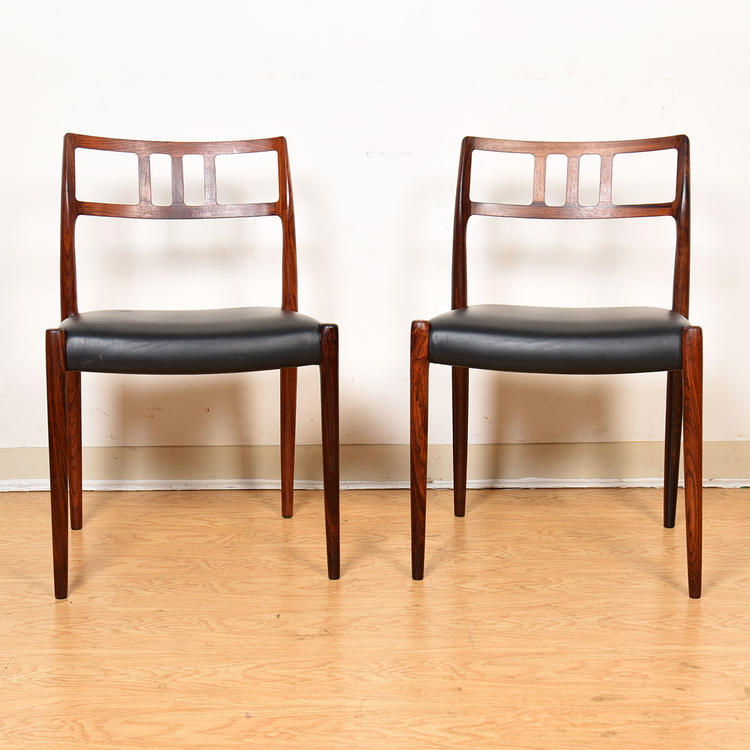 Pair Leather Danish Modern Brazilian Rosewood Niels Moller Dining | Accent Chairs