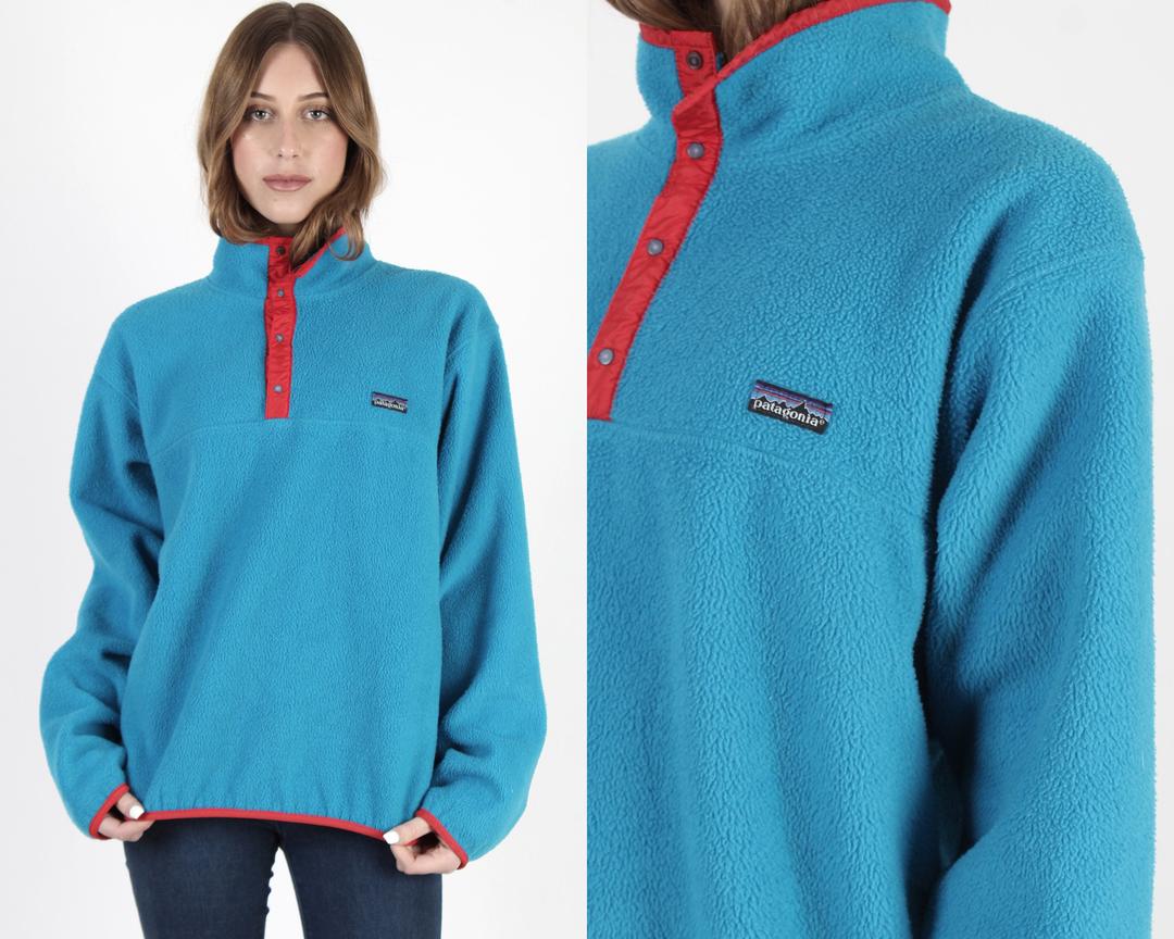 Vintage 90s Aqua Blue T Snap Patagonia Fleece Jacket Patagonia