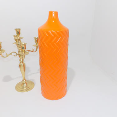 Orange Tall Chevron Ceramic Vase Dry Flower Display Stand Mid Century Modern Pop of Color Home Office Boutique Salon Business or Bathroom 