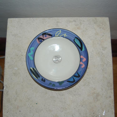 Debra Klausner Postmodern Art Pottery 6 5/8&amp;quot; Purple Blue Geometric Textured Frame Small Salad / Dessert Bowl ~ Klausner Porcelain Bowl ~ EUC 