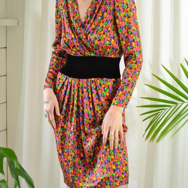 80s Oscar de la Renta Jewel Print Dress