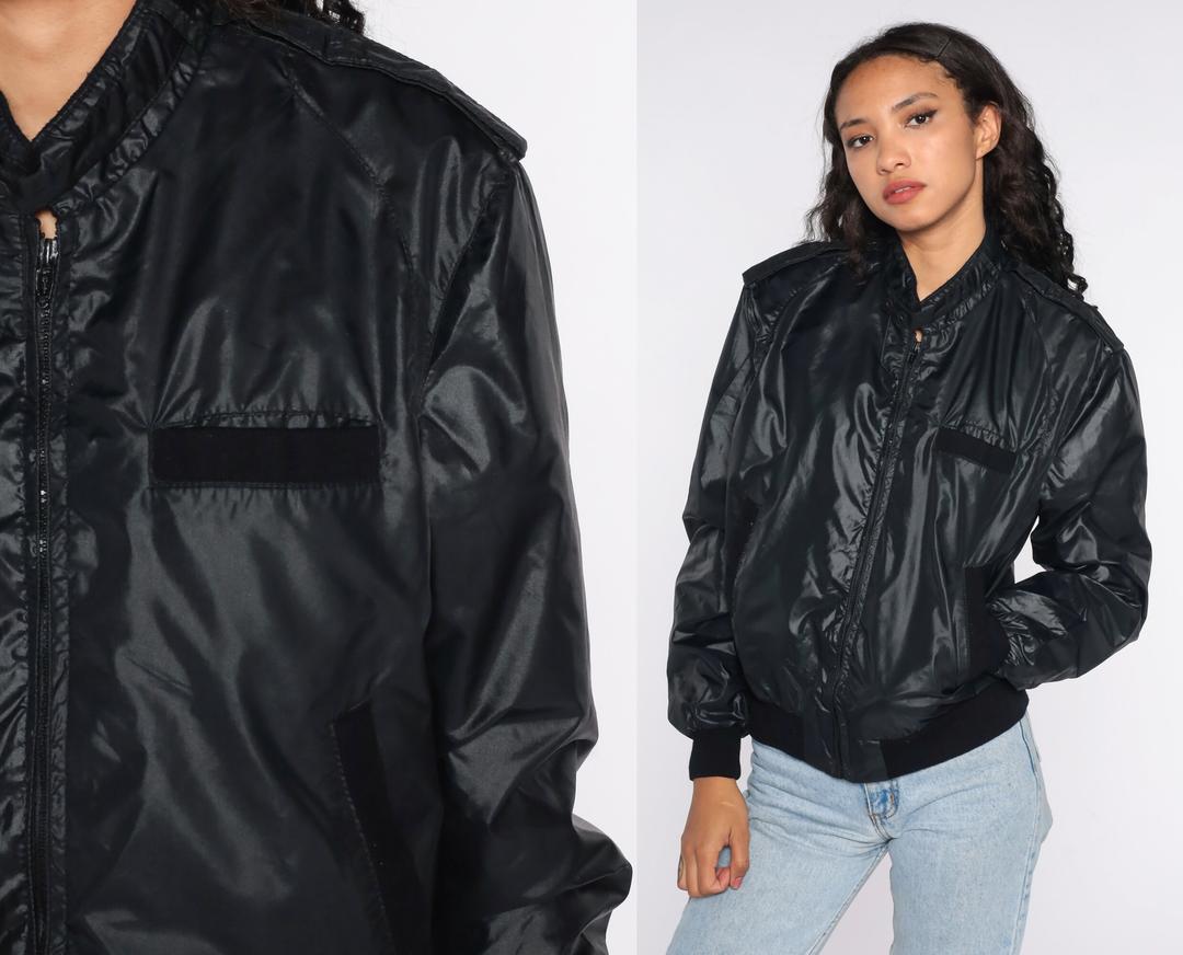 Shiny Black Windbreaker Jacket 80s Bomber Jacket The Gap