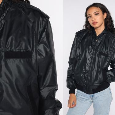 Shiny Black Windbreaker Jacket 80s Bomber Jacket The Gap Collared Zip Up Jacket Windbreaker Vintage Medium 