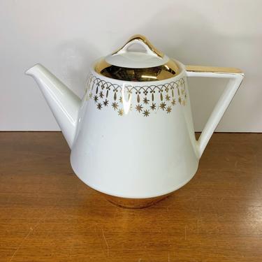 Vintage Hall China Gold Lace Flare-Ware Coffee Server 15 Cup MCM 
