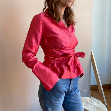 Silk Fuchsia Wrap Blouse Vintage 