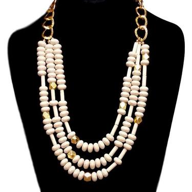 Natural Riverstone Triple Strand Necklace - Polished Riverstones - Statement Necklace 