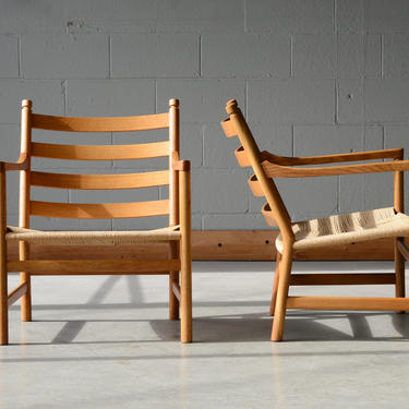 Hans Wegner CH44 Lounge Chairs Oak Mid Century Danish Modern - A PAIR 