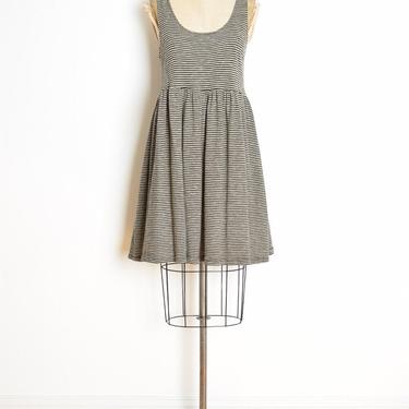 vintage 90s dress beige black striped knit babydoll grunge mini sun dress S M clothing 