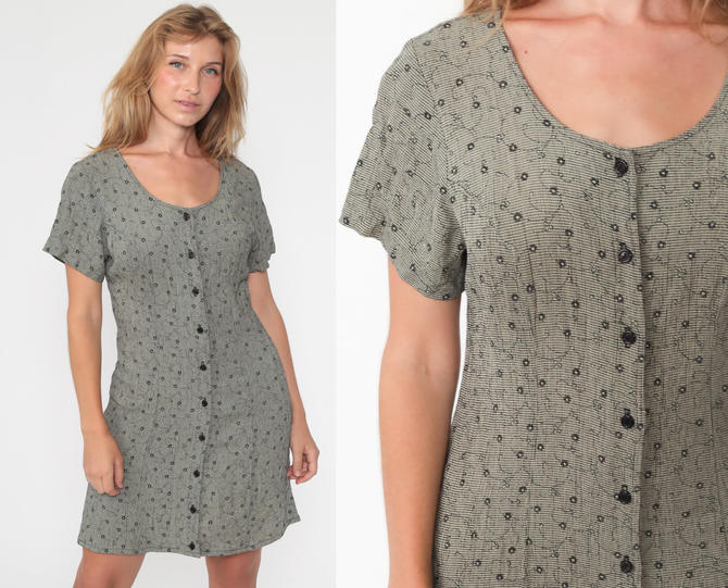 Floral Mini Dress Checkered Black Grunge Mini 90s Button Up Shop