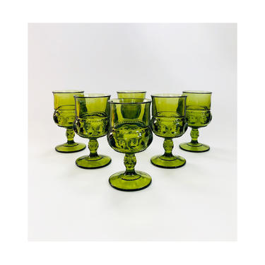 6 Small Dark Green Wine Glasses Mt Vernon by Indiana Glass