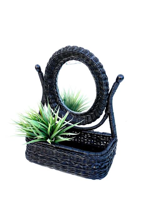 Vintage Black Wicker Freestanding Tabletop Vanity Mirror