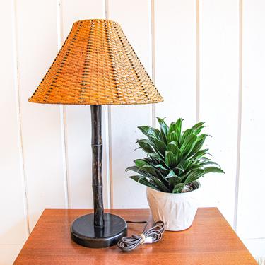 Vintage Faux Bamboo Table Lamp with Beautiful Rattan Woven Shade 