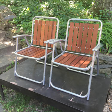 1970s Redwood Aluminum Folding Lawn Chairs 