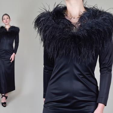 1970's Lilli Diamond Feather Dress | Vintage Marabou Feather Dress | 70s Feather Dress 