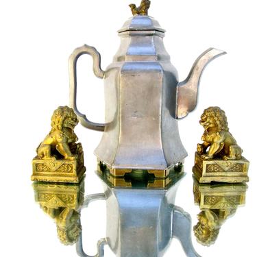 Vintage Chinese Pewter & Brass Foo Dog Teapot / Pitcher 