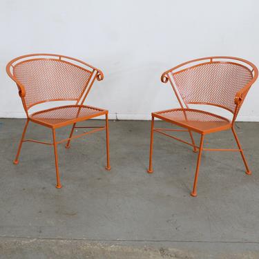 Pair of Mid-Century Modern Atomic orange Outdoor Metal Curved Back Chairs 