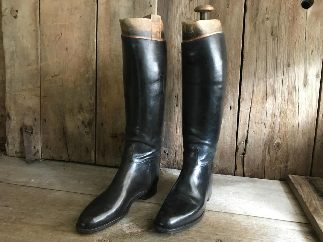 English Black Leather Riding Boots, Wood Boot Trees, Equestrian Boots, Jan's Vintage Stuff