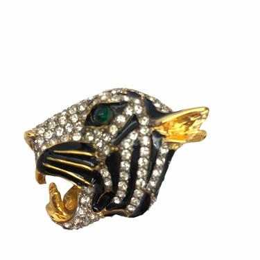 Vintage VTG Kenneth Jay Lane Tiger Jaguar Rhinestone Enamel Brooch Pin 