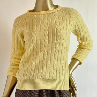 Yellow Retro Cable Knit Pullover Sweater 1970's fits S - M 