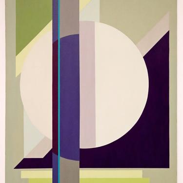 Modernist Gunda Hass Signed Acrylic Painting on Canvas Green Purple Gray 