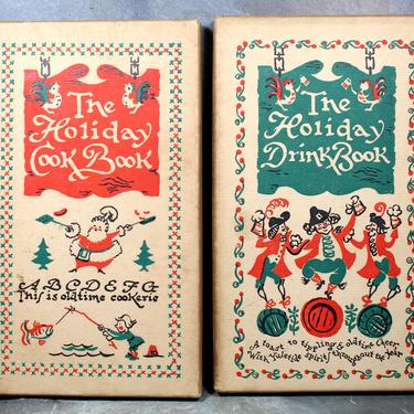 Holiday Cook Book &amp; Drink Book Gift Set by Peter Pauper Press, Illustrated by Vee Guthrie, 1951 - Vintage Mid-Century Cookbook 