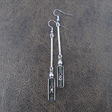 Geometric earrings, teal hematite and silver minimalist earrings, mid century modern earrings, Brutalist earrings, unique Art Deco earrings 