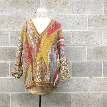 Vintage Coogi Sweater Retro Unisex Size XL Multi Color Long Sleeve V-Neck Wool Oversized Pullover Made in Australia Fall Fashion 