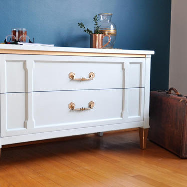 SOLD - Modern Gray Chest with Gold and Jewel Tone Detail