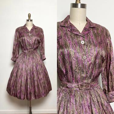 Vintage 1950s dress 50s Shirtwaist Mid Century Abstract Print 