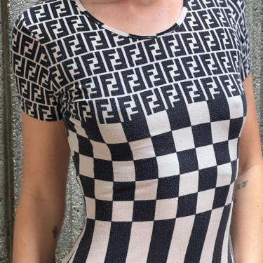 Vintage FENDI FF ZUCCA Print Monogram White Black Shirt Blouse Top 