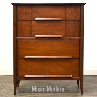 Mid Century Modern Walnut and Burl Tall Dresser 